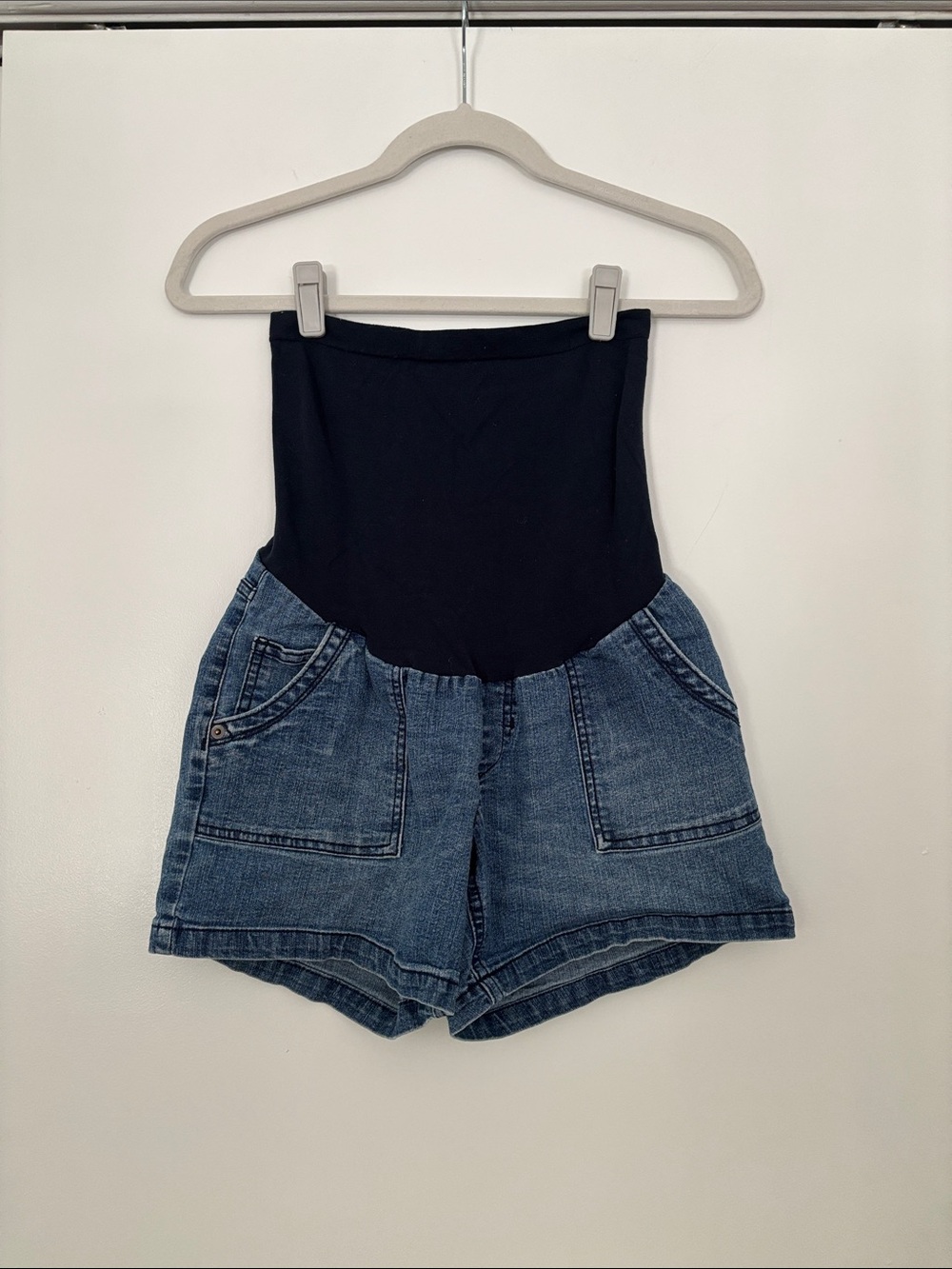 Maternity Denim Short with Navy Stretch Panel